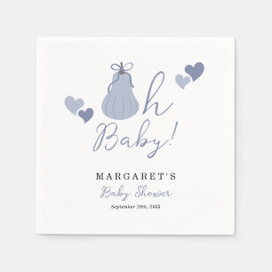Oh Baby Cute Blue Pumpkin Bow Boy Baby Shower Napkins