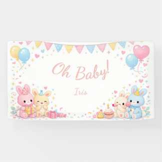 Oh Baby Cute Bunny Pastel Baby Shower Girl Banner