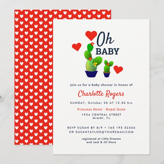 Oh Baby Cute Cactus Baby Shower Invitation (Front/Back)