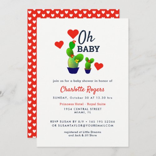 Oh Baby Cute Cactus Baby Shower Invitation