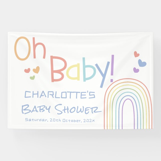 Oh Baby! Cute Colorful Rainbow Baby Shower Banner (Horizontal)