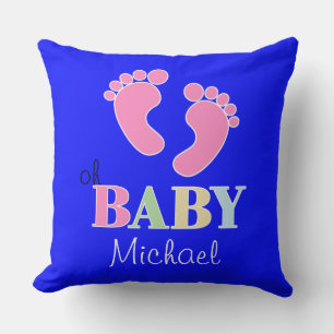 Oh baby Cute Custom New baby Name Nursery Throw Pillow