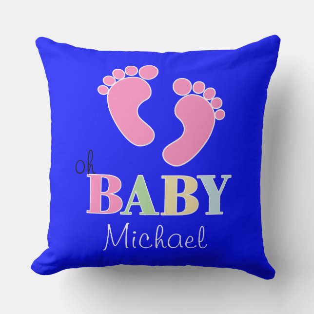 Oh baby Cute Custom New baby Name Nursery Throw Pillow (Front)