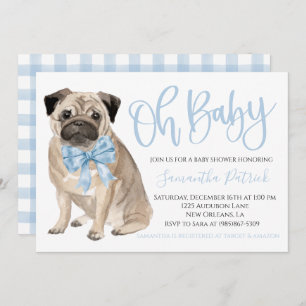 Oh Baby! Cute Dog Blue Boy Shower Invitation