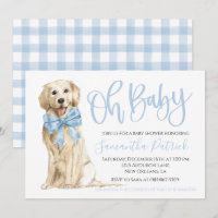 Oh Baby! Cute Dog Blue Boy Shower Invitation