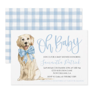 Oh Baby! Cute Dog Blue Boy Shower Invitation