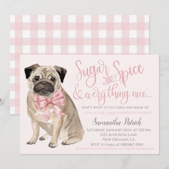 Oh Baby! Cute Dog Pink Puppy Dog Shower Invitation (Front/Back)