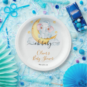 Oh Baby Cute Elephant watercolor Baby Shower Paper Plates