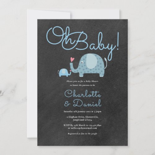 Oh Baby Cute Elephants Couples Baby Shower Invitation