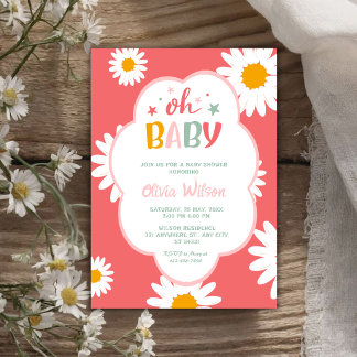 Oh Baby Cute Floral Daisy Girl Baby Shower Invitation