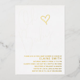 Oh Baby Cute Gender Neutral Baby Shower Foil Invitation