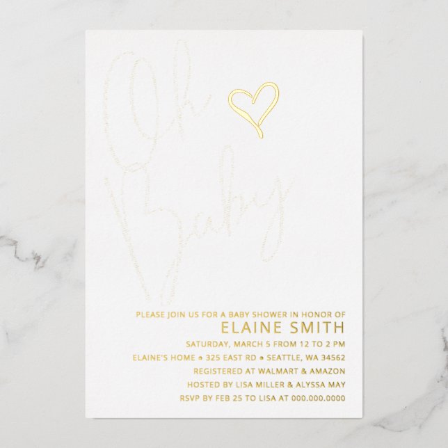 Oh Baby Cute Gender Neutral Baby Shower Foil Invitation (Front)