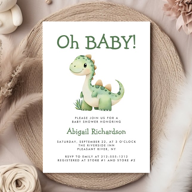 Oh Baby Cute Green Dinosaur Baby Shower Invitation (Creator Uploaded)