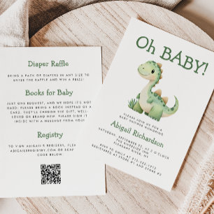 Oh Baby Cute Green Dinosaur QR Code Baby Shower Invitation