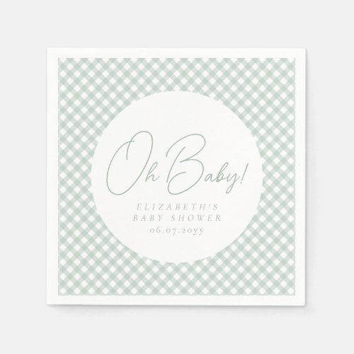 Oh baby cute green gingham baby shower napkins