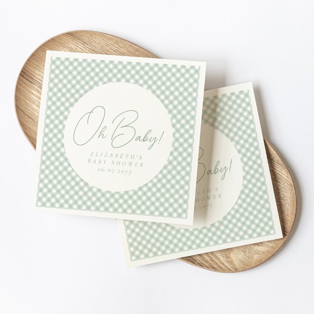 Oh baby cute green gingham baby shower napkins (Creator Uploaded)