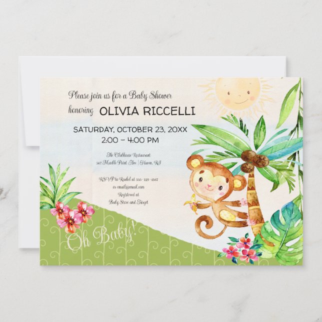 Oh Baby cute monkey jungle baby shower Invitation (Front)