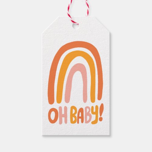 Oh Baby Cute Orange Rainbow CUSTOM Baby Shower Gift Tags