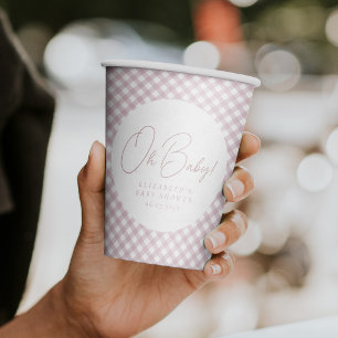 Oh baby cute pink gingham personalized baby shower paper cups