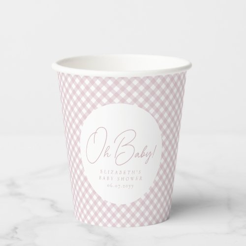 Oh baby cute pink gingham personalized baby shower paper cups