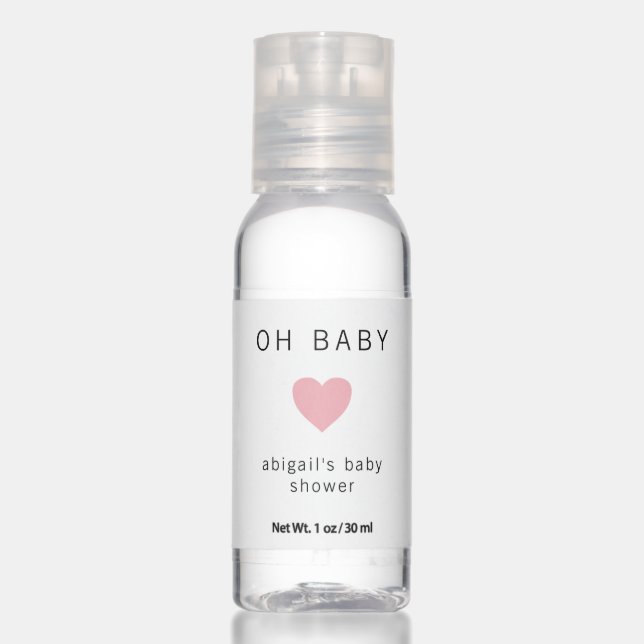 Oh Baby Cute Pink Heart Girl Baby Shower Favor Hand Sanitizer (Front)