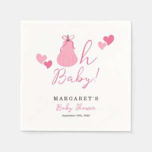 Oh Baby Cute Pink Pumpkin Bow Girl Baby Shower Napkins