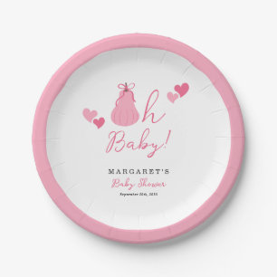 Oh Baby Cute Pink Pumpkin Bow Girl Baby Shower Paper Plates