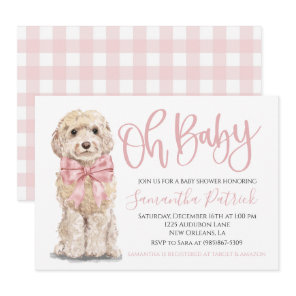Oh Baby! Cute Puppy Dog Pink Gingham Dog Shower Invitation