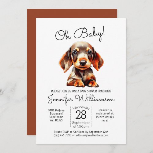Oh Baby  Cute Puppy Dog Terracotta Baby Shower Invitation