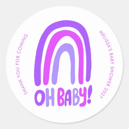 Oh Baby Cute Rainbow CUSTOM Baby Shower THANK YOU Classic Round Sticker
