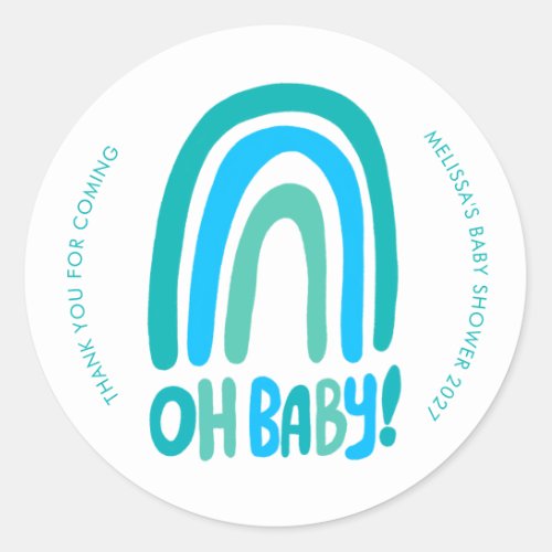 Oh Baby Cute Rainbow CUSTOM Baby Shower THANK YOU Classic Round Sticker