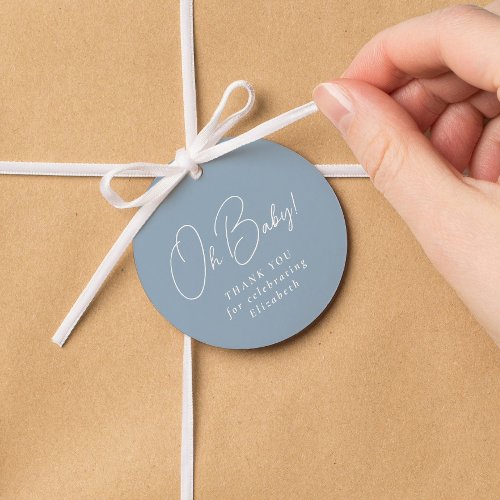 Oh baby cute simple blue gingham baby shower favor tags