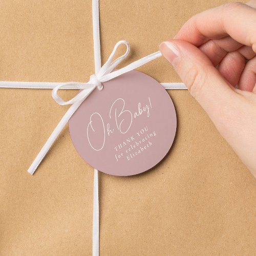 Oh baby cute simple pink gingham baby shower favor tags