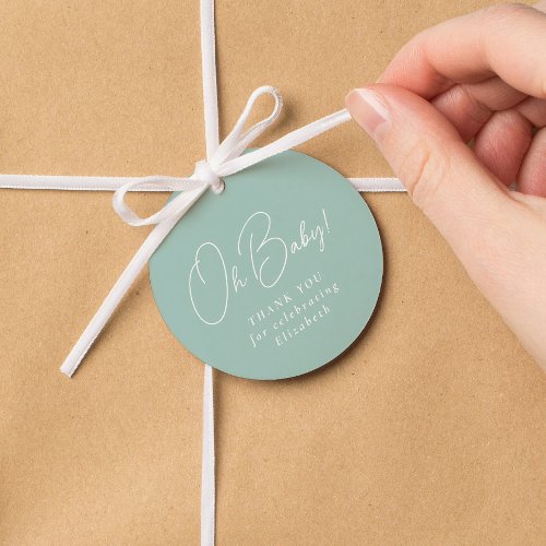 Oh baby cute simple teal gingham baby shower favor tags