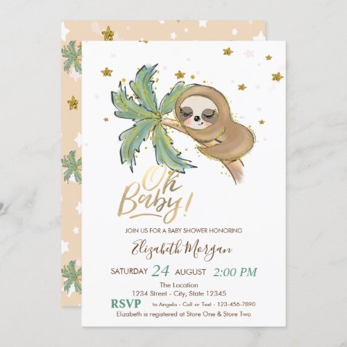 Oh Baby Cute Sleeping Sloth Baby Shower Invitation