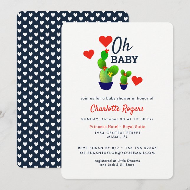 Oh Baby Cute Succulent Cactus Plants Baby Shower Invitation (Front/Back)