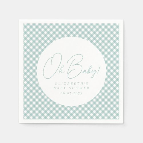 Oh baby cute teal gingham baby shower napkins