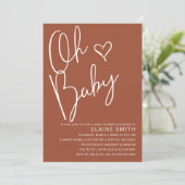 Oh Baby Cute Terracotta Gender Neutral Baby Shower Invitation (Standing Front)