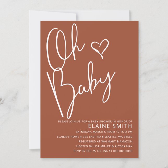 Oh Baby Cute Terracotta Gender Neutral Baby Shower Invitation (Front)