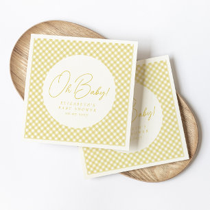 Oh baby cute yellow gingham neutral baby shower napkins