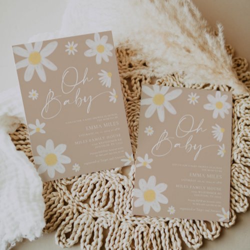 Oh Baby Daisy Beige Baby Shower Invitation 