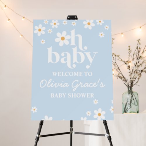 Oh Baby Daisy blue Baby Shower Welcome Poster