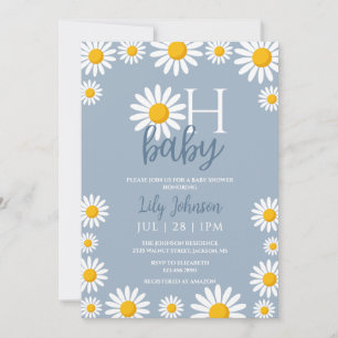 Oh Baby Daisy Dusty Blue Baby Shower  Invitation