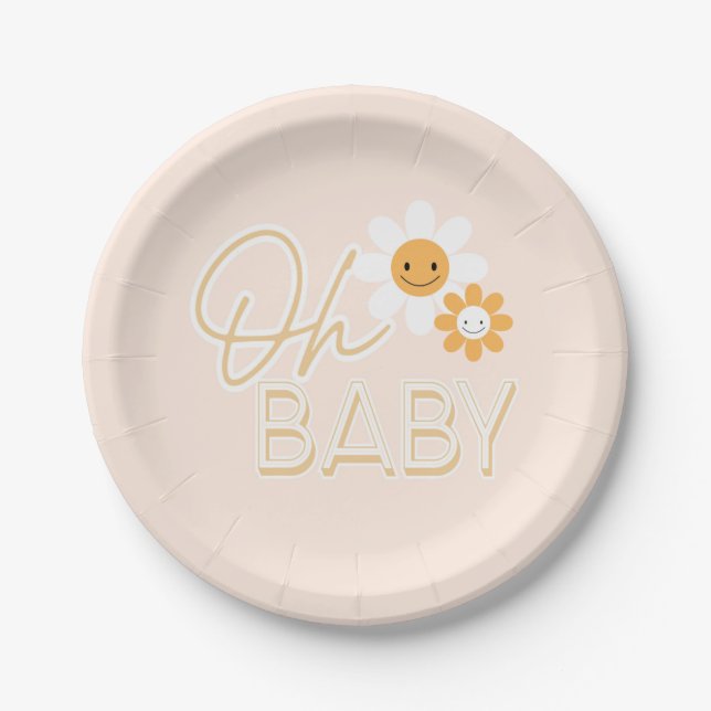 Oh Baby, Daisy, Hippie baby shower Paper Plates (Front)