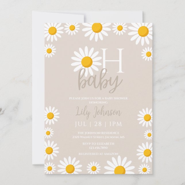 Oh Baby Daisy Neutral Baby Shower All In One Invitation (Front)