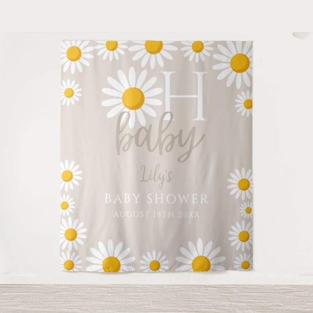 Oh Baby Daisy Neutral Baby Shower Photo Backdrop (Front)