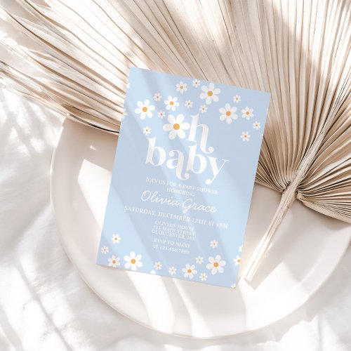 Oh Baby Daisy pale blue Baby Shower Invitation