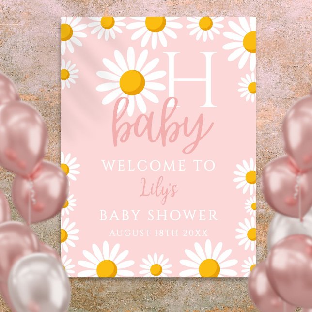 Oh Baby Daisy Pink Baby Shower Welcome Sign (Oh Baby Daisy Pink Baby Shower Welcome Sign)
