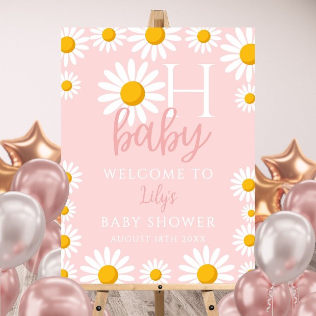 Oh Baby Daisy Pink Baby Shower Welcome Sign (Oh Baby Daisy Pink Baby Shower Welcome Sign)