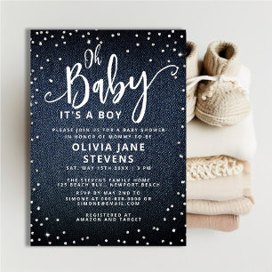 Oh Baby Denim Diamonds Classy Boy Baby Shower Invitation